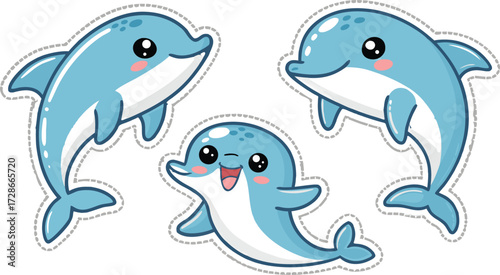 Three Adorable Blue Dolphins Are Playfully Smiling And Seem Very Joyous