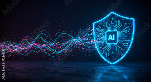 Futuristic AI Cybersecurity Shield Protecting Data