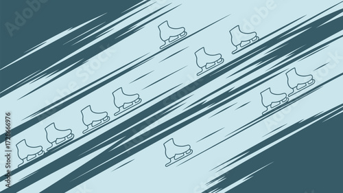 A pattern of ice skates with motion lines on a light blue and dark teal colored background design art