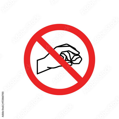 Iconic no littering sign featuring a hand dropping crumpled refuse within a red prohibition circle on white.