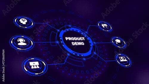 Business and tech network concept. Live product demonstration, interactive feature tour, UI walkthrough for SaaS trial and onboarding