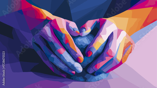 Hands shaping clay colorful abstract art
