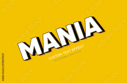 Bold 3D Editable Text Effect “MANIA” on Yellow Background