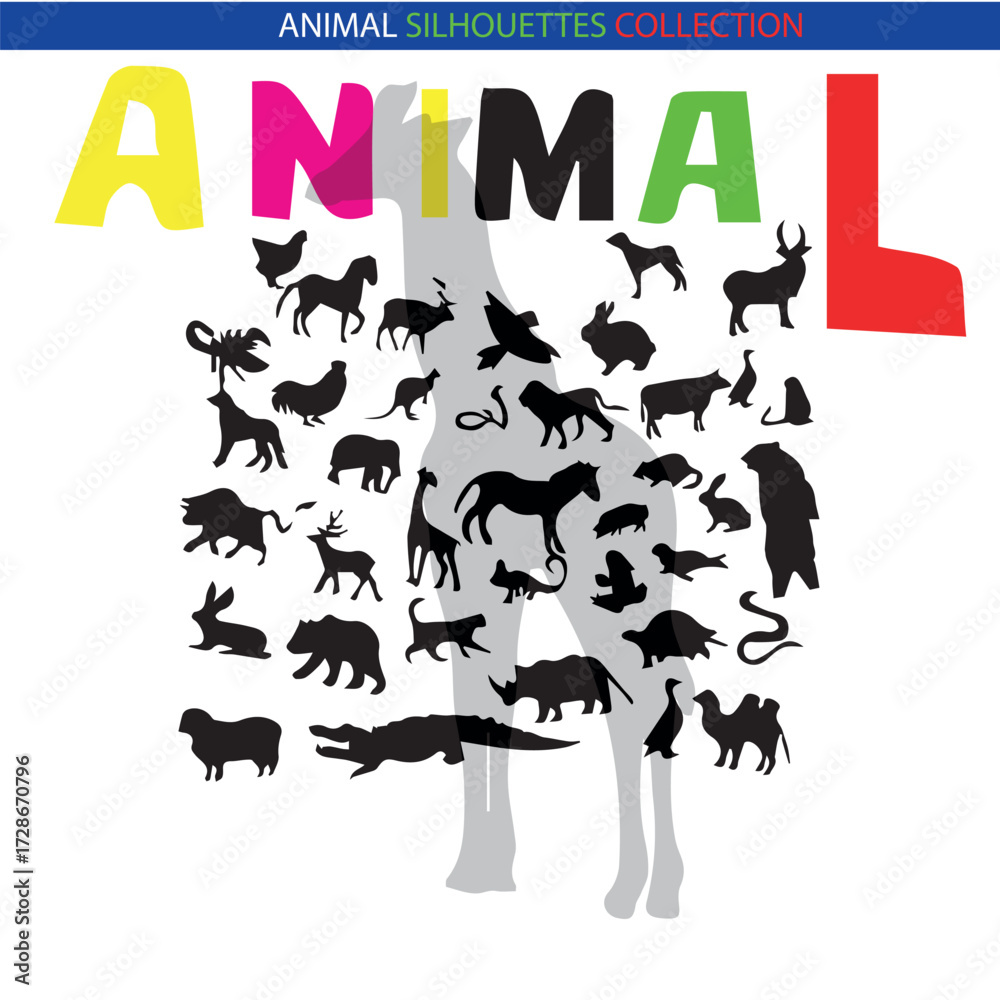 Fototapeta premium Animal Silhouette Collection – Wildlife, Pets, Birds, and Marine Creatures