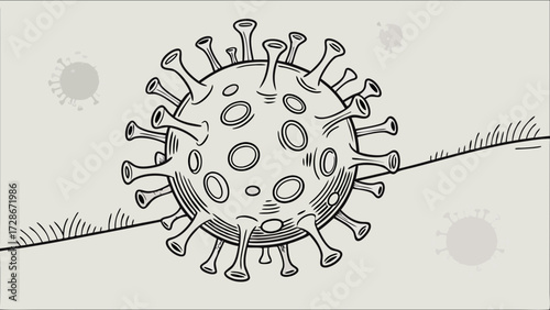 Hand-Drawn Coronavirus Illustration: Global Health Threat Sketch on a Textured Background