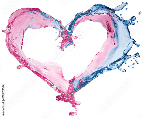 Abstract heart shape formed by colorful liquid splashes