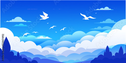 Peaceful Blue Sky: A Refreshing Illustration of Clouds and Birds.
Bring serenity, freedom, and positivity into your projects. Vector illustrations to support your design ideas.
