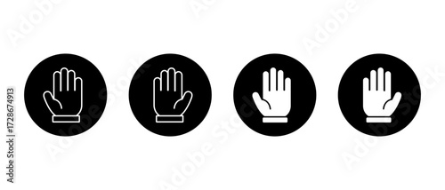 Hand palm icon set in black circle. Stop gesture symbol