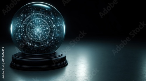 Obraz na płótnie Crystal ball containing a starry constellation inside symbolizing future predictions and data forecasting