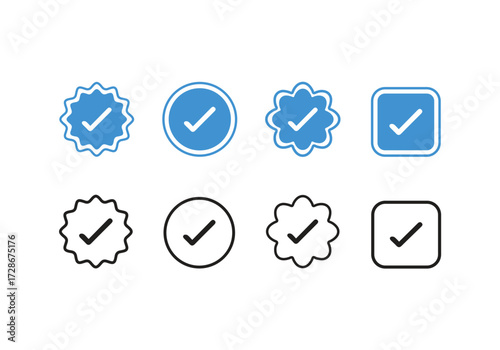 Blue check mark tick verified social media account icon. approved profile vector sign. 
white tick in blue circle.