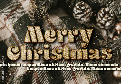 Christmas glitter text mockup with festive background
