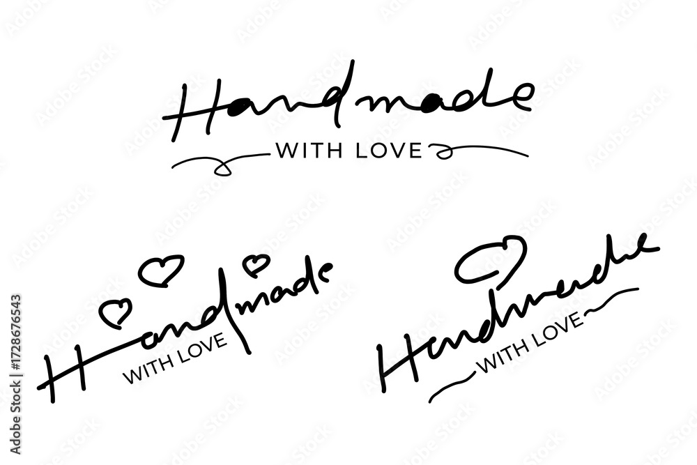 Fototapeta premium Hand Drawn Handmade with Love Lettering Set Transparent PNG