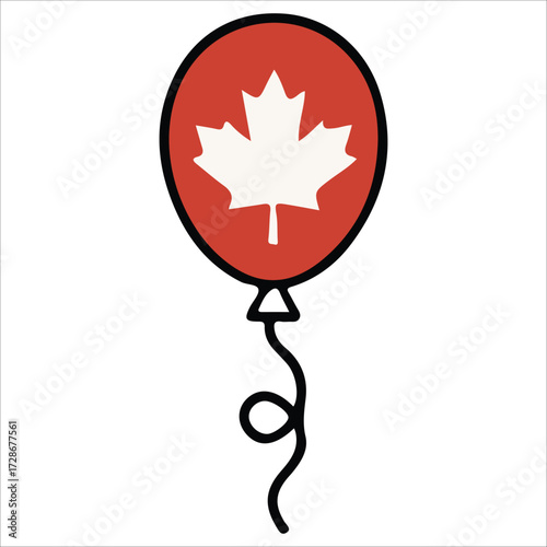 Canada Day Balloon with Maple Leaf Party Celebration Icon