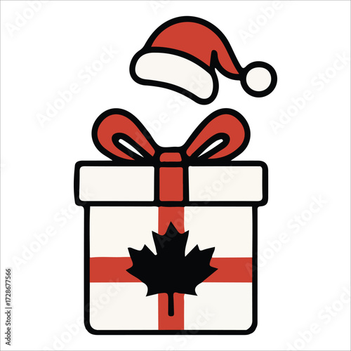 Canada Day Gift Box Illustration with Maple Leaf Ribbon Decoration