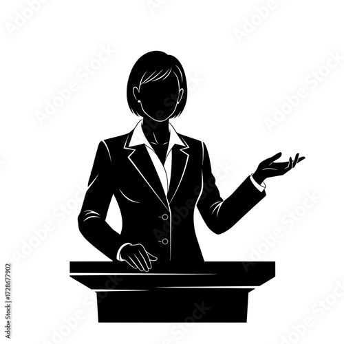 Commanding female CEO silhouette presents with authority and confidence, inspiring success