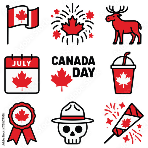 Canada Day Symbol Collection with Multiple Maple Leaf Variations
