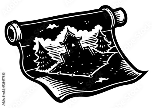 Old Scroll Map Silhouette, Columbus Day Cartography SVG, PNG