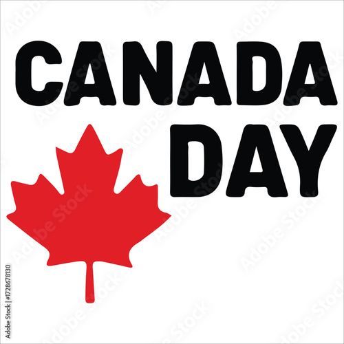 Canada Day Bold Text Illustration with Red Maple Leaf Symbol