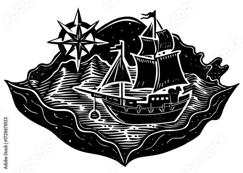 Nautical Map Silhouette, Columbus Day Cartography SVG, PNG