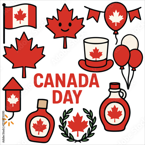 Canada Day Party Balloons with Maple Leaf Symbols in Festive Design