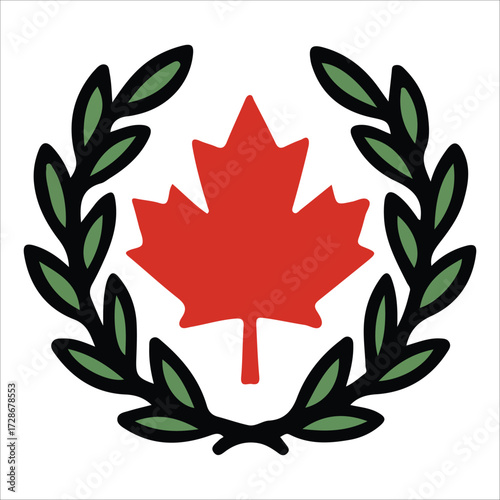 Canada Day Laurel Wreath Emblem with Maple Leaf Centerpiece