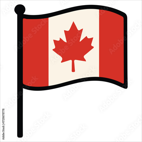 Canada Day Waving National Flag Illustration with Red Maple Leaf