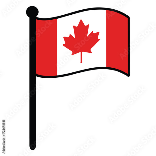 Canada Day Waving National Flag Illustration with Red Maple Leaf