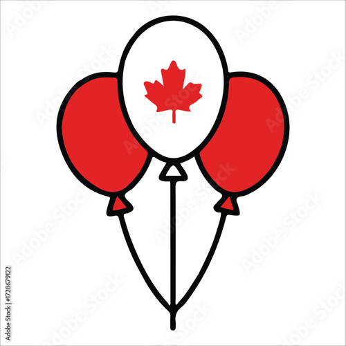 Canada Day Red Balloon Pair Illustration with Maple Leaf Symbols