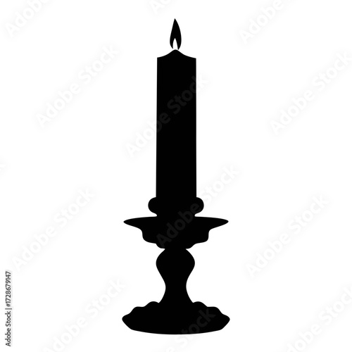 Black candle in candlestick vector illustration for decoration and holiday celebration design element