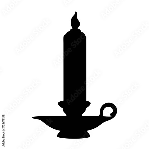Candle silhouette vector image for christmas and holiday designs with flame and candlestick holder