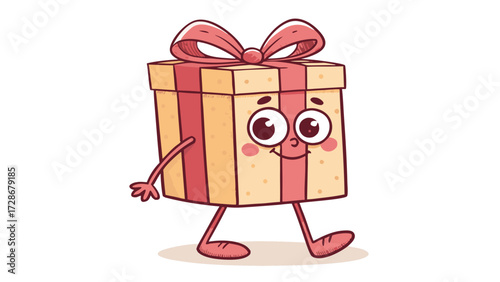 Whimsical Cartoon Gift Box Character Walking With A Cheerful And Happy Face