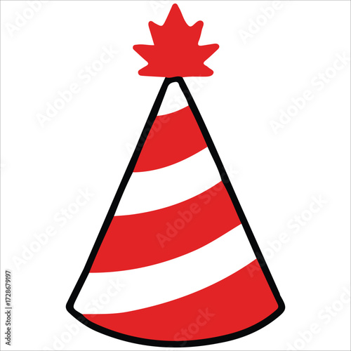 Canada Day Party Hat Illustration with Red Maple Leaf Design