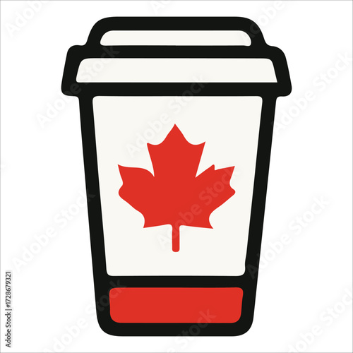 Canada Day Coffee Cup Illustration with Red Maple Leaf Print