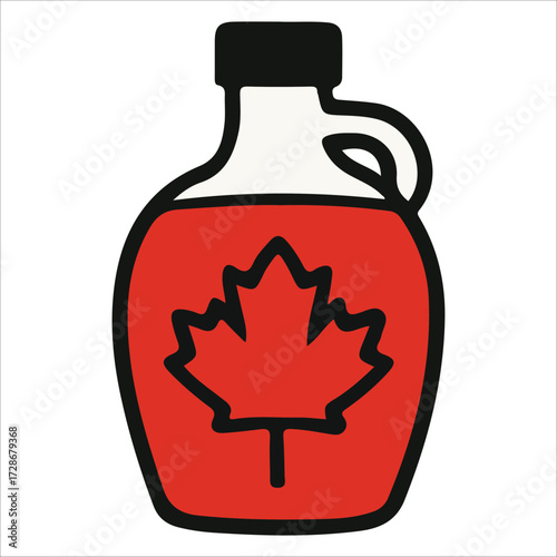 Canada Day Maple Syrup Jug Illustration with Classic Red Leaf Design