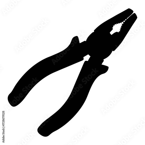 Isolated black silhouette of combination pliers tool for gripping cutting and bending wire metal