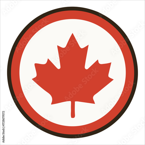 Canada Day Red Maple Leaf Emblem in Circular Badge Design
