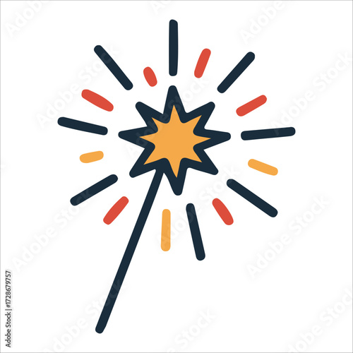 Canada Day Sparkler Firework Illustration with Red Maple Leaf Theme
