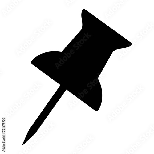 Black push pin vector graphic illustration for bulletin board notice board or office stationery item
