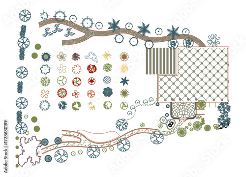 Top View Vector Icons of Trees and Plants for Floor Plan and Architectural Design Projects	