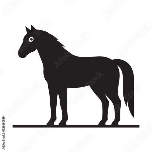 A silhouette vector of a washed horse with clean, well-defined eyes.