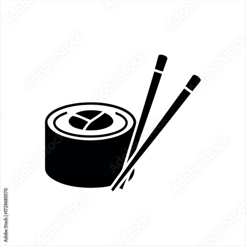 Minimal nigiri sushi icon with chopsticks. A modern design ideal for restaurant menus, food apps, or Japanese cuisine graphics