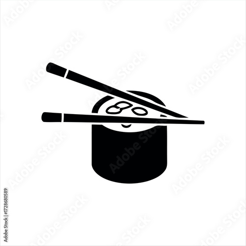 Minimal nigiri sushi icon with chopsticks. A modern design ideal for restaurant menus, food apps, or Japanese cuisine graphics