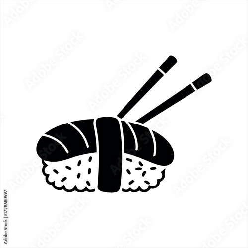 Minimal nigiri sushi icon with chopsticks. A modern design ideal for restaurant menus, food apps, or Japanese cuisine graphics