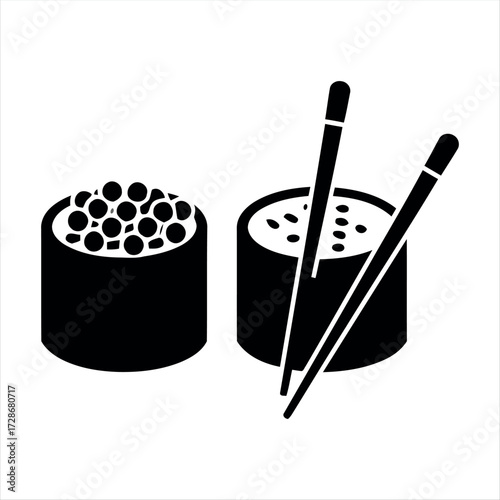 Minimal nigiri sushi icon with chopsticks. A modern design ideal for restaurant menus, food apps, or Japanese cuisine graphics