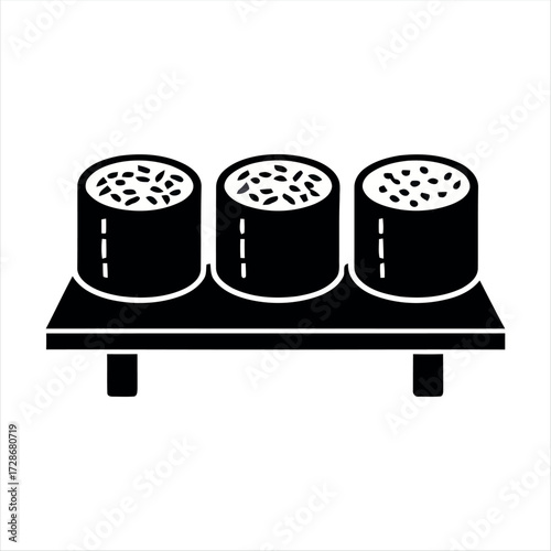 Minimal nigiri sushi icon with chopsticks. A modern design ideal for restaurant menus, food apps, or Japanese cuisine graphics