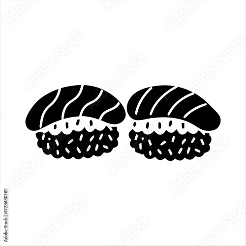 Minimal nigiri sushi icon with chopsticks. A modern design ideal for restaurant menus, food apps, or Japanese cuisine graphics