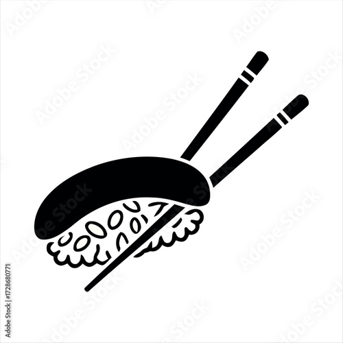 Minimal nigiri sushi icon with chopsticks. A modern design ideal for restaurant menus, food apps, or Japanese cuisine graphics