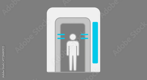 Security scanner with human figure, blue light, and gray background.