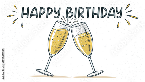 Festive Birthday Greeting With Two Champagne Flutes Clinking Together Joyfully
