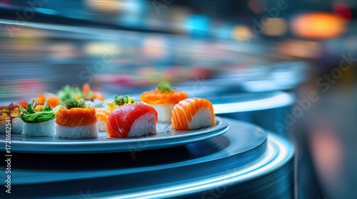 Sushi plate on conveyor belt